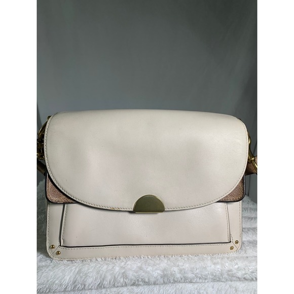 Coach Handbags - Coach Dreamer Shoulder Bag Chalk White Leather Signature Canvas Gold Chain#866